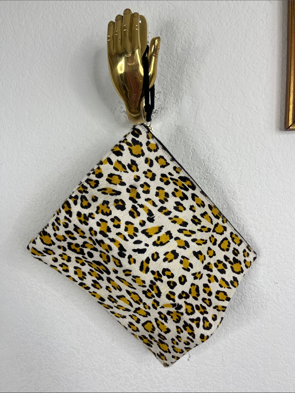 Oliveve Jolie Clutch Fold Over Citron Leopard Haircalf Purse Bag